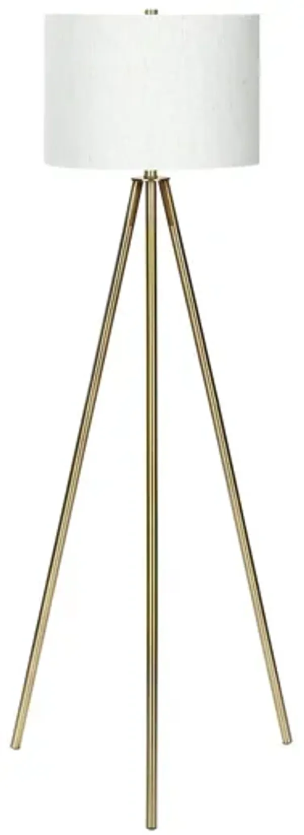 Floor Lamp With Cream Drum Shade - Matte Gold
