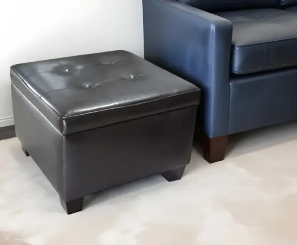 Faux Leather And Espresso Tufted Storage Ottoman - Brown