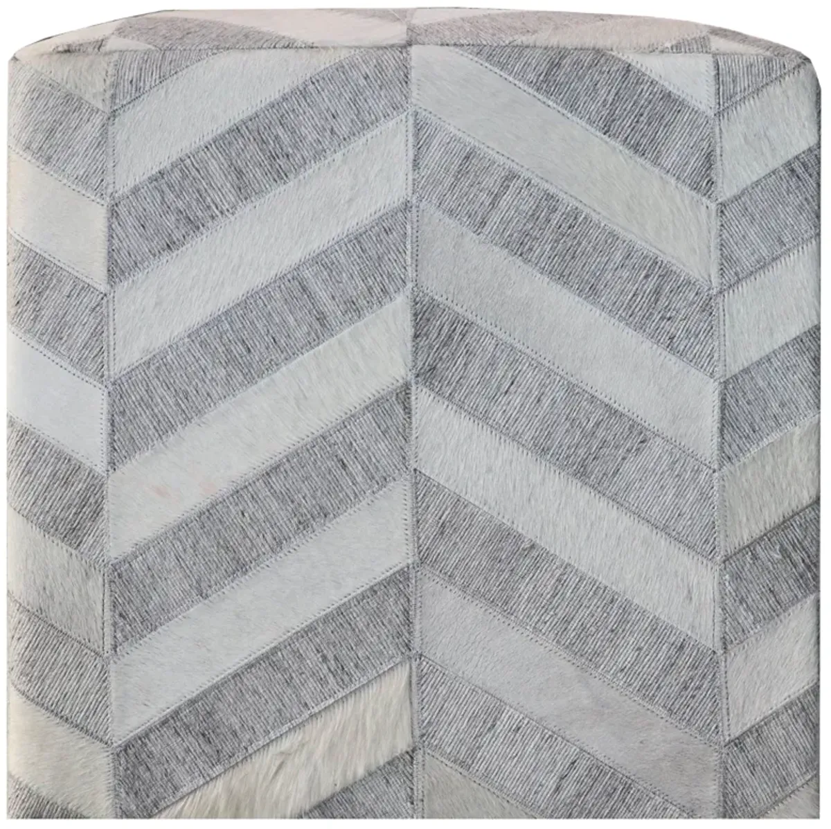 Hair on Hide Cube Chevron Pouf Ottoman - Gray And Ivory