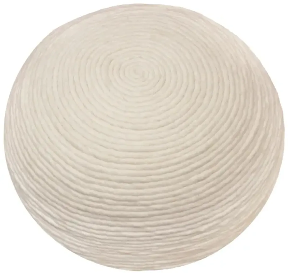 Wool Round Ribbed Pouf Ottoman - Ivory