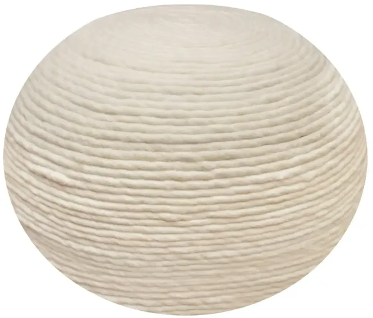 Wool Round Ribbed Pouf Ottoman - Ivory