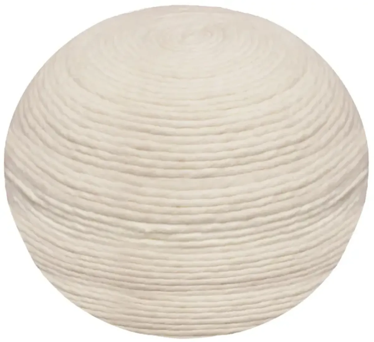 Wool Round Ribbed Pouf Ottoman - Ivory