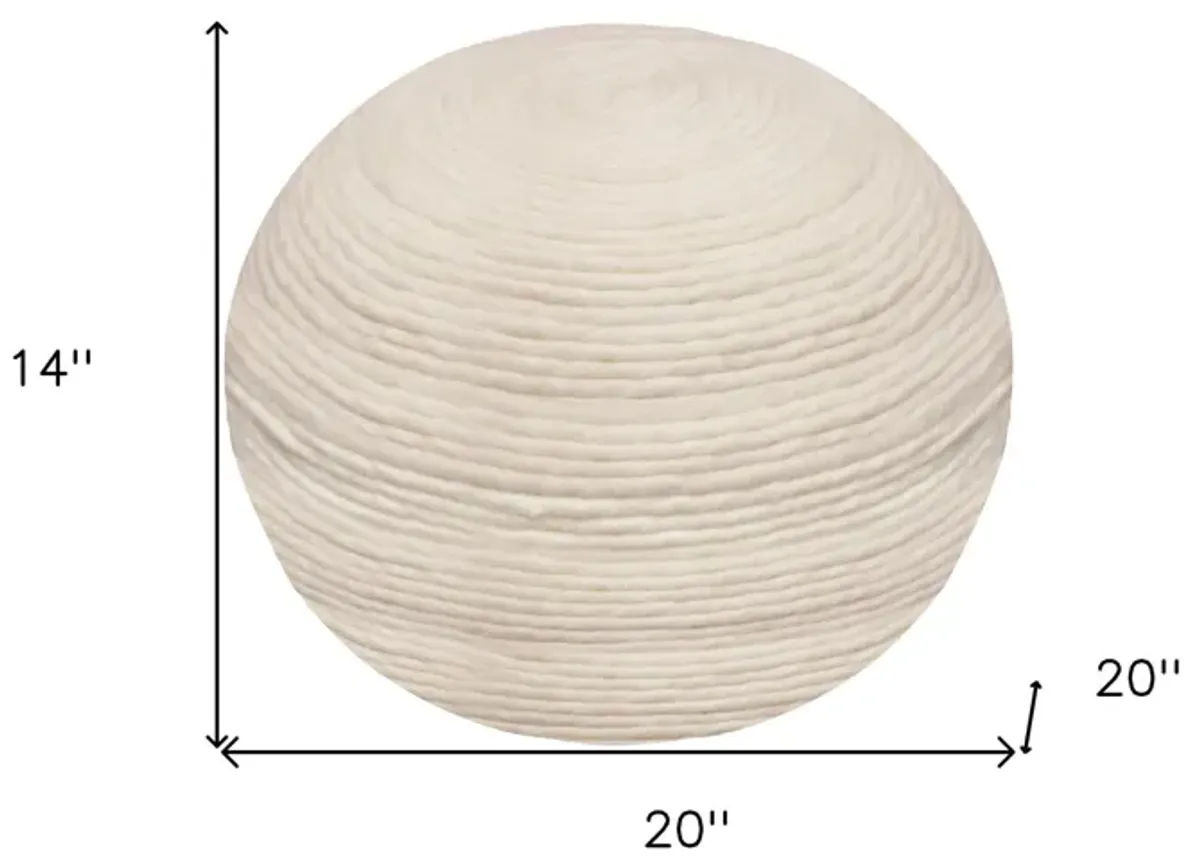 Wool Round Ribbed Pouf Ottoman - Ivory