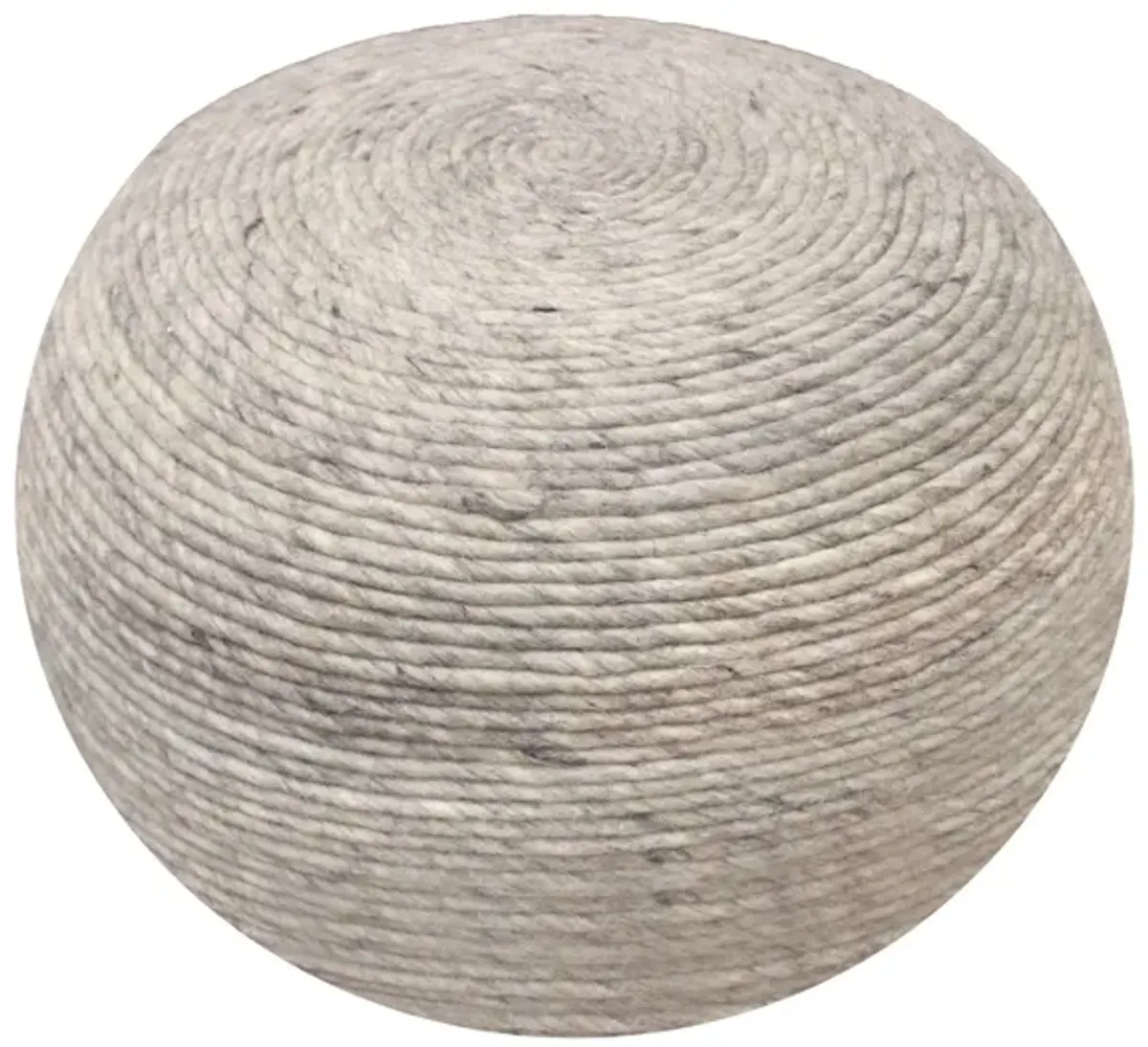 Wool Round Ribbed Pouf Ottoman - Gray