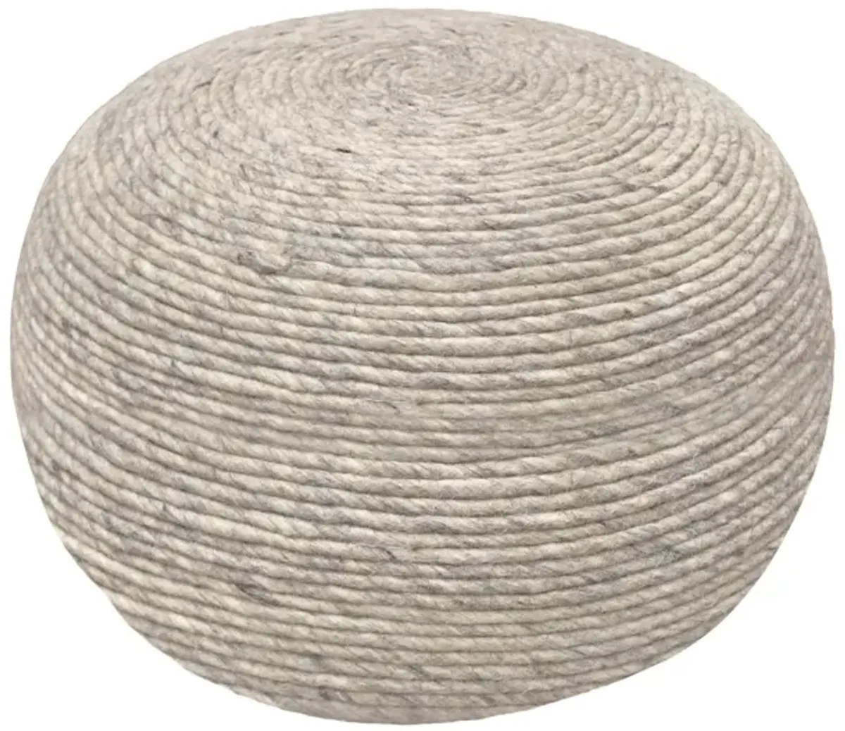 Wool Round Ribbed Pouf Ottoman - Gray