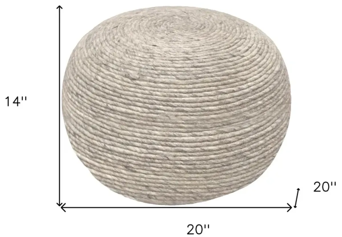 Wool Round Ribbed Pouf Ottoman - Gray