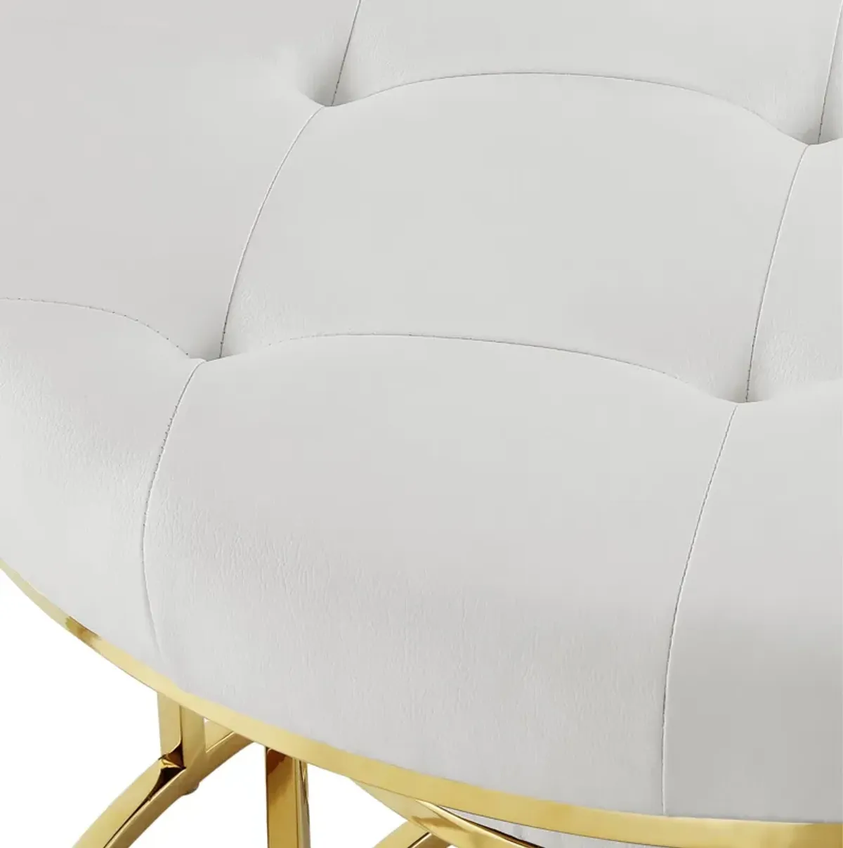 Faux Leather Tufted Round Ottomans (Set of 2) - White And Gold