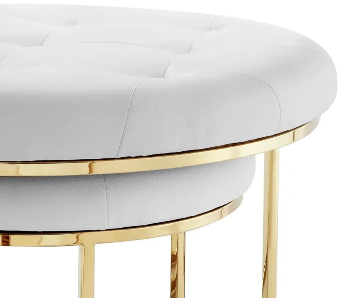 Faux Leather Tufted Round Ottomans (Set of 2) - White And Gold