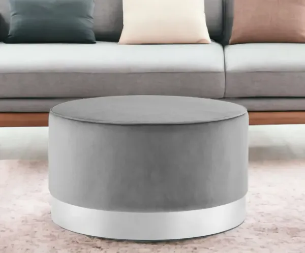 Velvet And Silver Round Cocktail Ottoman - Gray