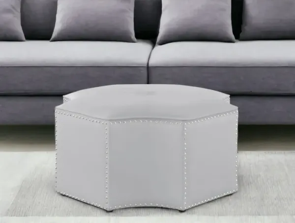 Faux Leather Tufted Octagonal Cocktail Ottoman - Silver