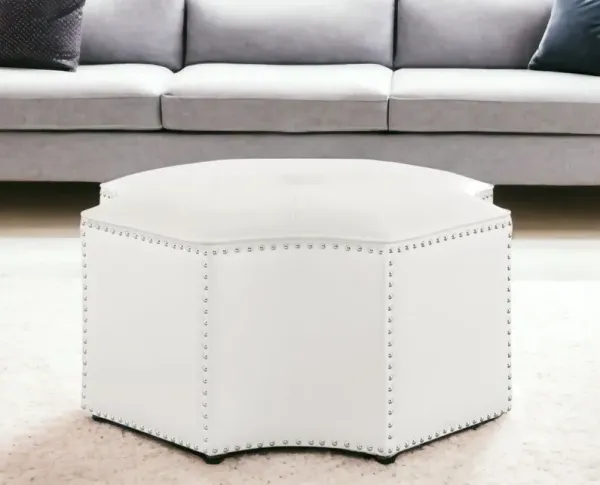 Faux Leather Tufted Octagonal Cocktail Ottoman - White