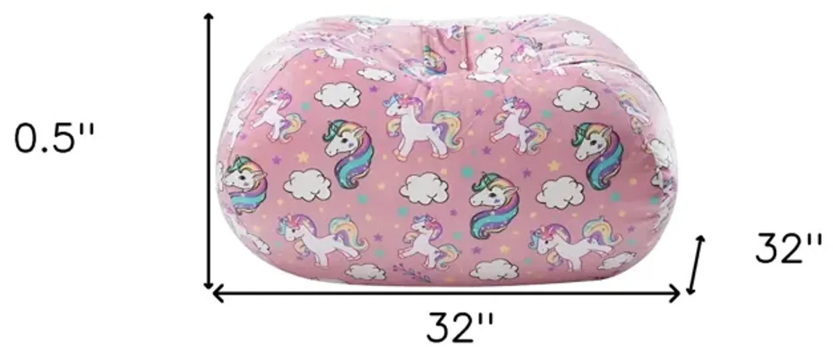 Microfiber Round Unicorn Pouf Cover - Pink And White