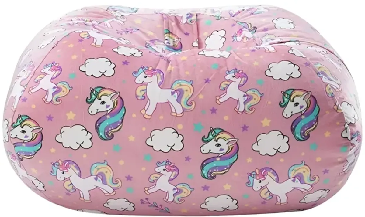 Microfiber Round Unicorn Pouf Cover - Pink And White