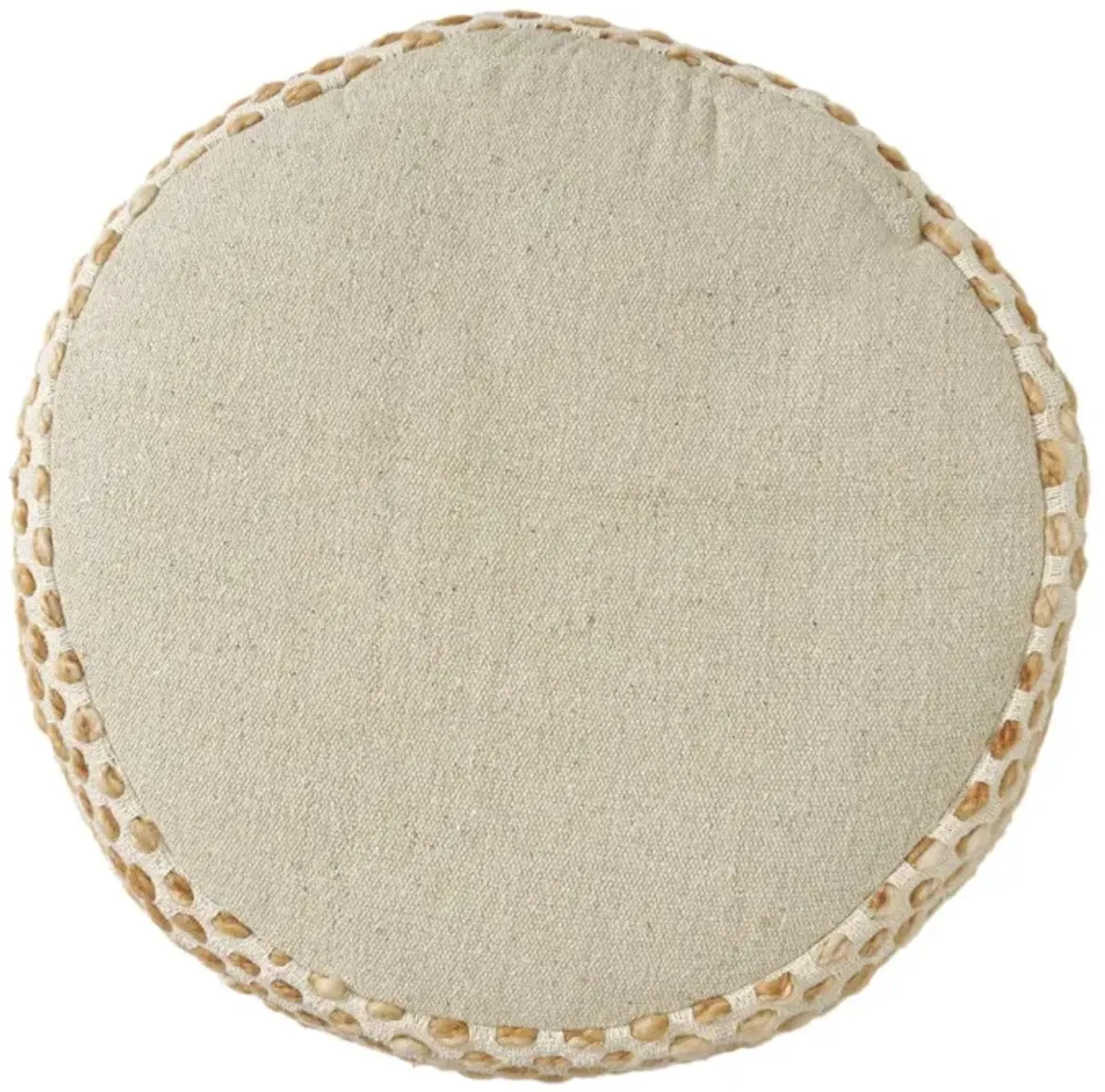 Cotton Blend Round Striped Pouf Ottoman - Ivory And Brown