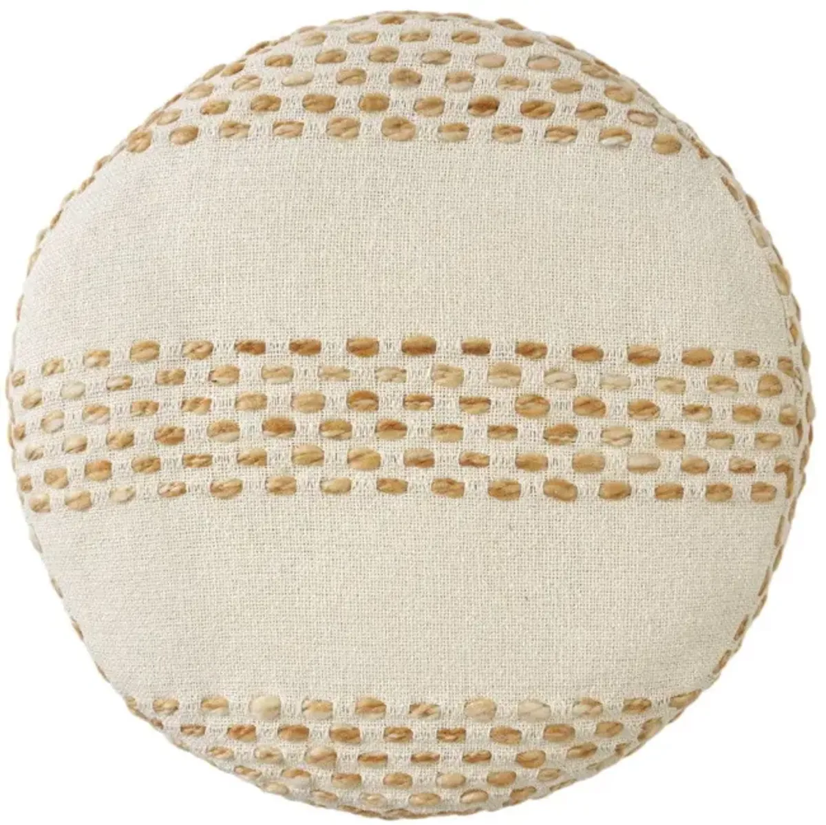 Cotton Blend Round Striped Pouf Ottoman - Ivory And Brown