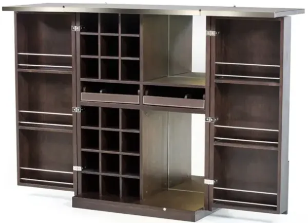 Oak Veneer And Leatherette Wine Cabinet - Brown