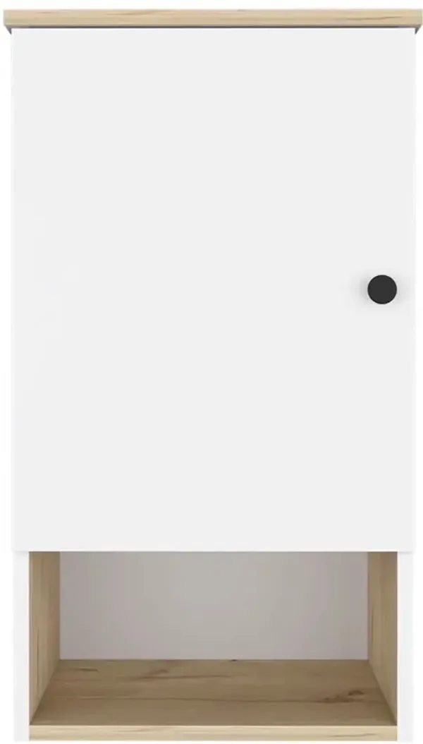 Wall Mounted Cabinet With Three Shelves - Light Oak And White