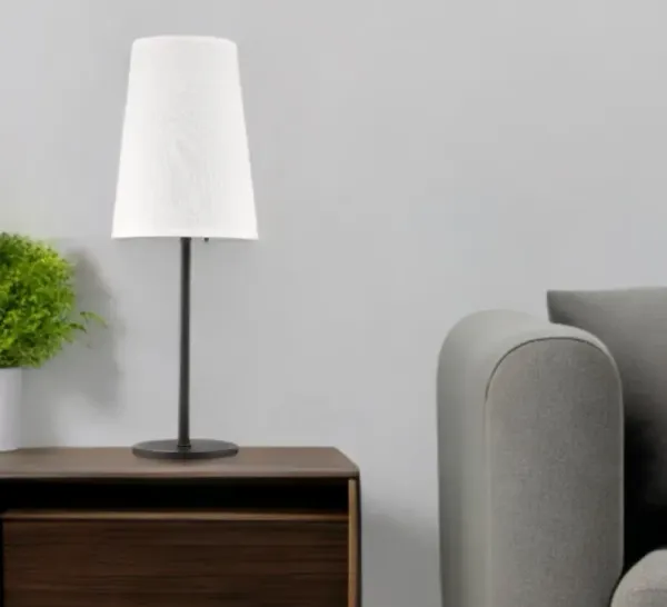 Metal Table Lamp With White Cone Shade - Black
