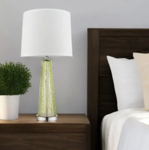 Glass Buffet Lamp With Off-White Empire Shade - Green