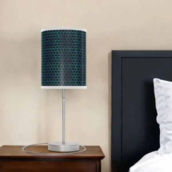 Table Lamp With Black And Bright Honeycomb Cylinder Shade - Silver