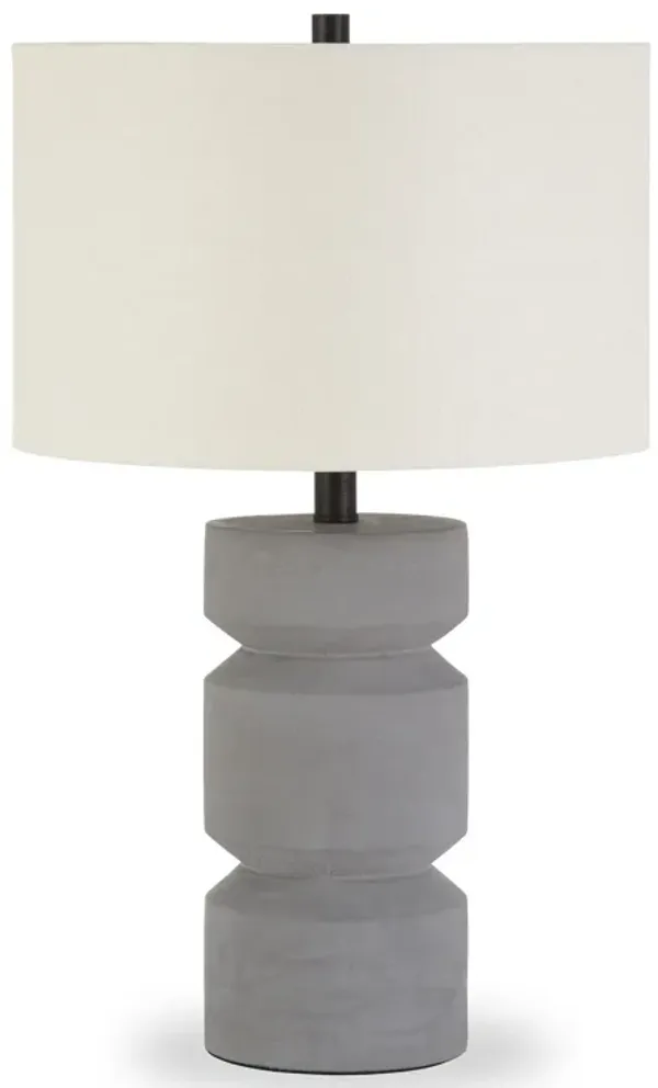 Concrete Faceted Column Table Lamp With White Drum Shade - Gray