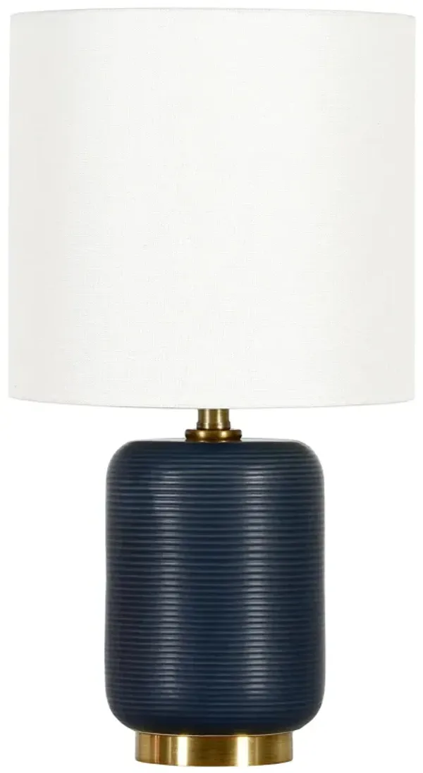 Ceramic Cylinder Table Lamp With White Drum Shade - Blue And Gold