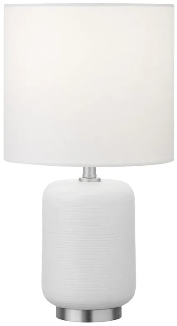 Ceramic Cylinder Table Lamp With White Drum Shade - White And Silver