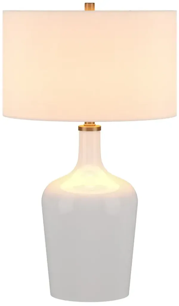Glass Urn Table Lamp With White Drum Shade - White