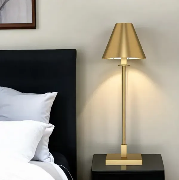 Metal Buffet Lamp With Brass Cone Shade - Brass