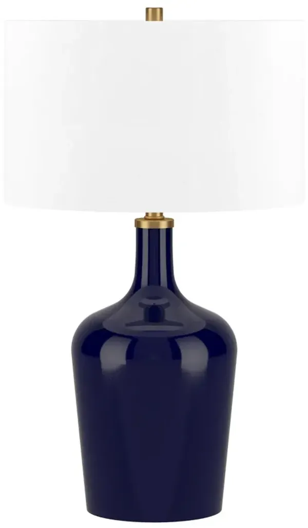 Glass Urn Table Lamp With White Drum Shade - Blue