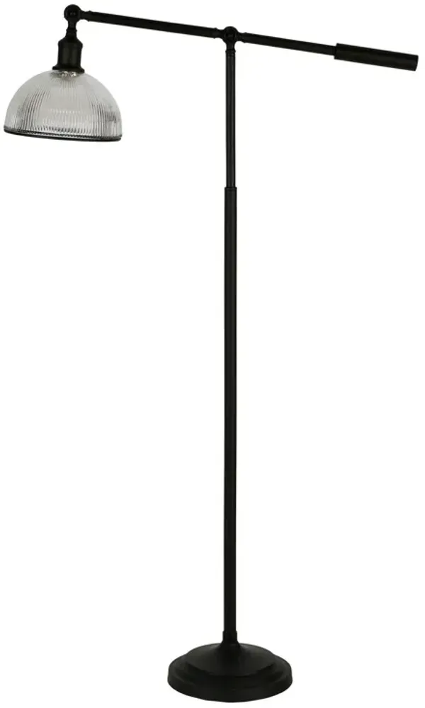 Swing Arm Floor Lamp With Clear Transparent Glass Dome Shade - Black