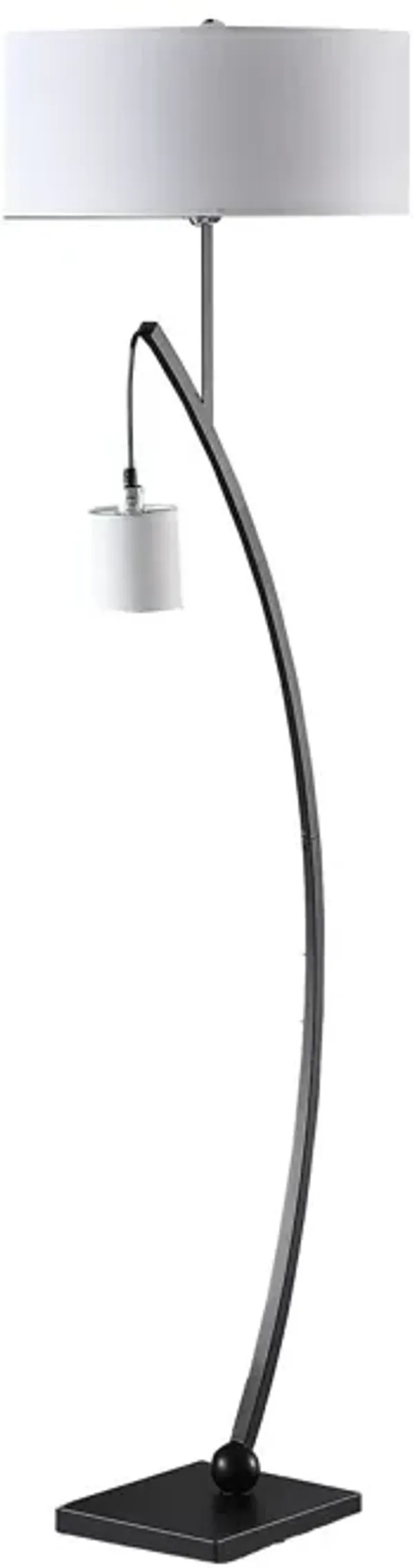 Dual Arc Floor Lamp With White Drum Shade - Matte Black