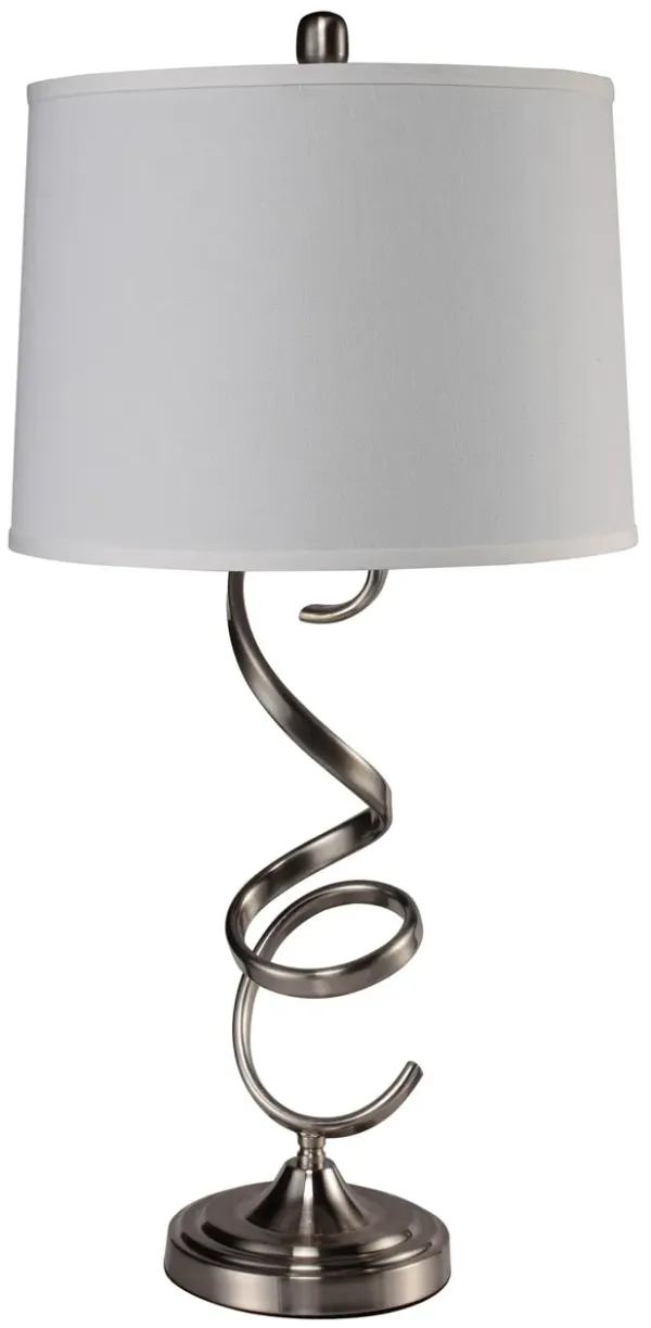 Metal Bedside Table Lamp With White Empire Shade - Silver