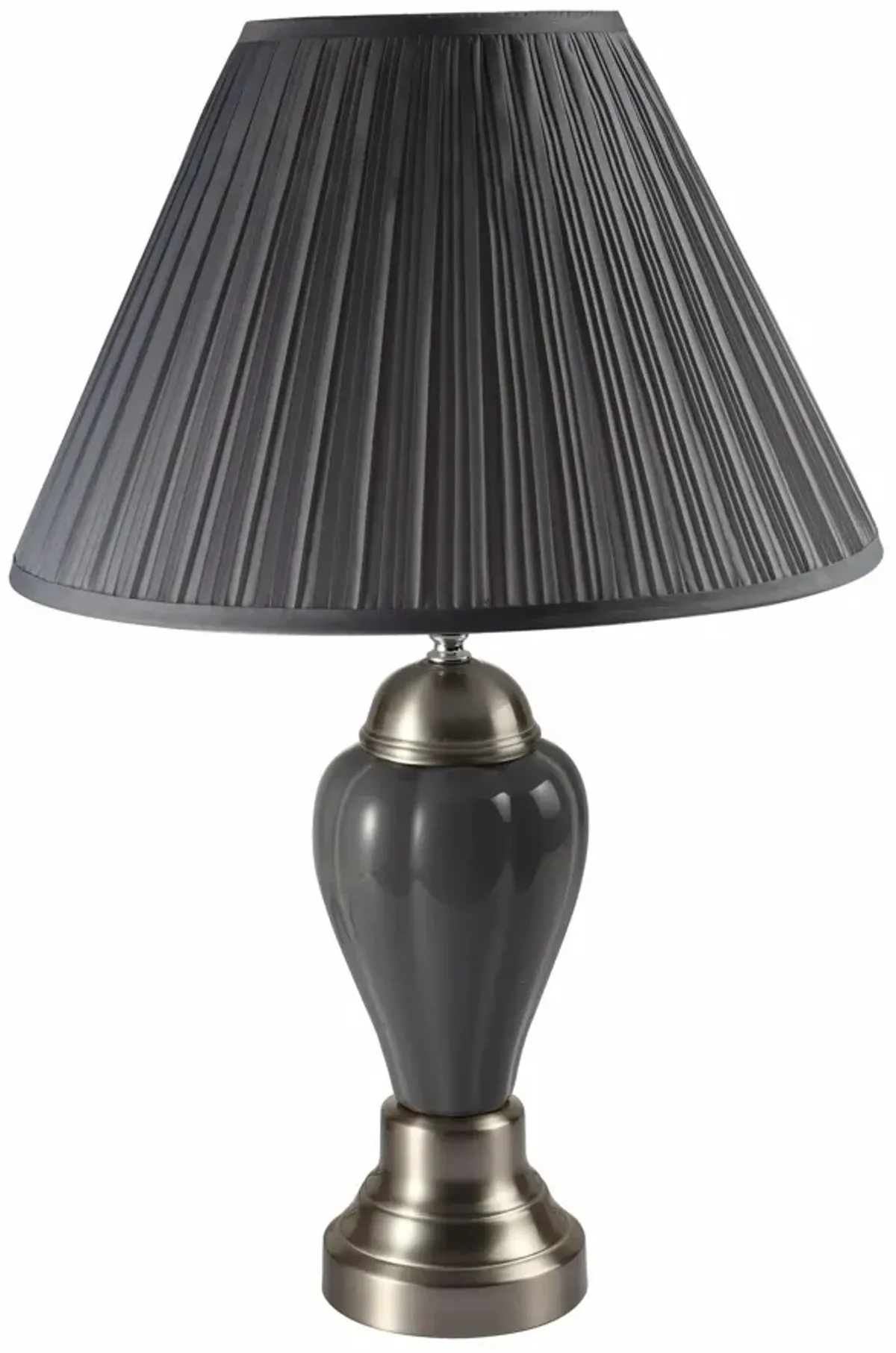 Metal Urn Table Lamp With Gray Empire Shade - Gray And Silver