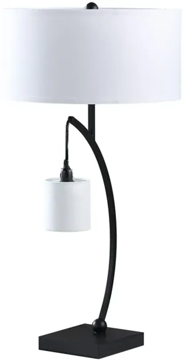 Metal Two Light Arched Table Lamp With White Drum Shade - Black