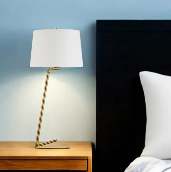Metal Table Lamp With White Drum Shade - Gold