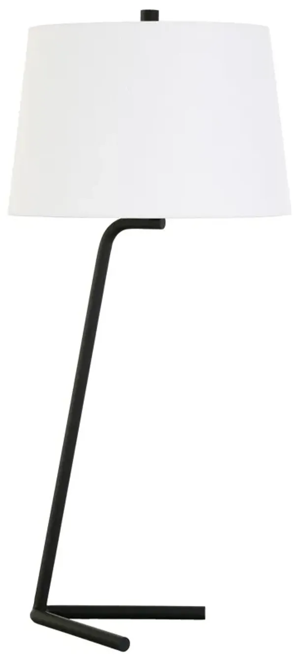13" x 13" x 28" Metal Table Lamp With White Drum Shade - Black