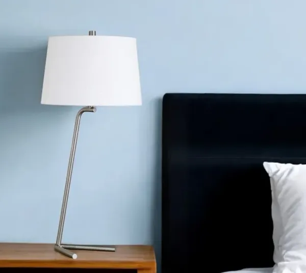 Metal Table Lamp With White Drum Shade - Silver