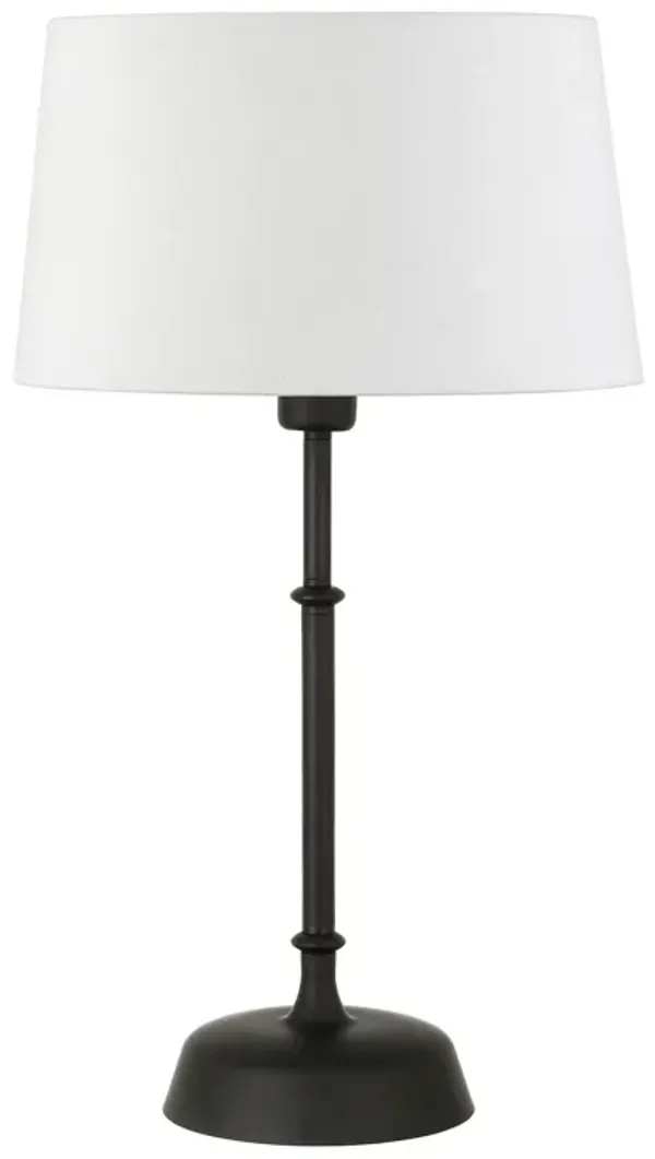 14" x 14" x 24" Metal Table Lamp With White Drum Shade - Black