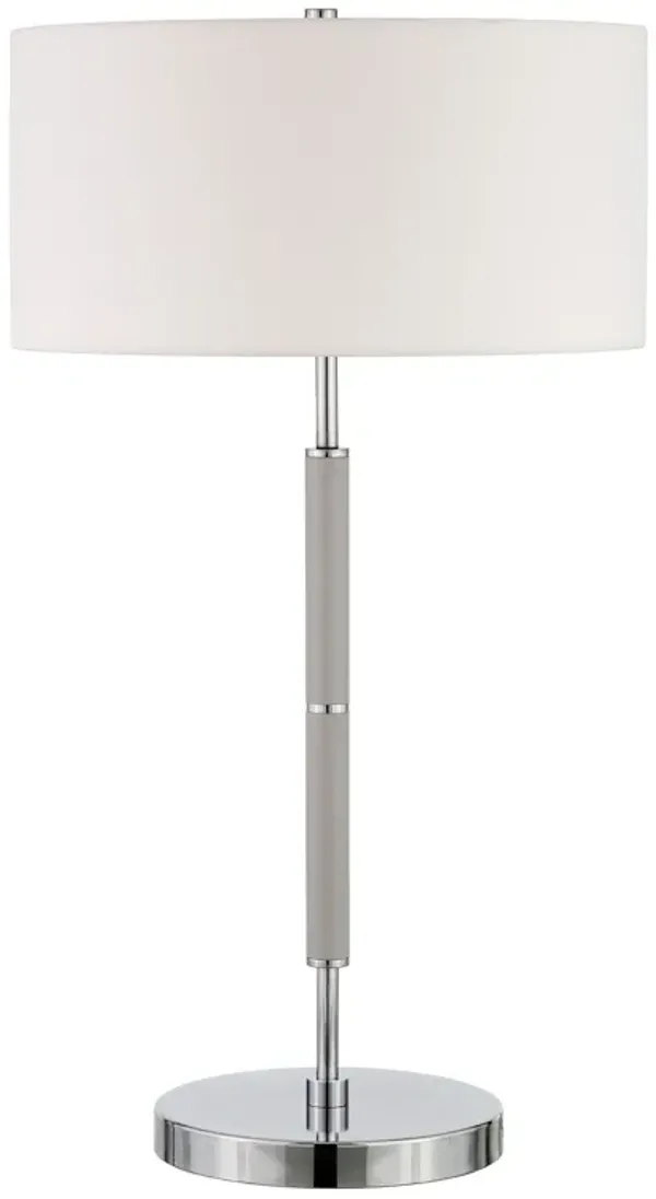 Metal Two Light Table Lamp With White Drum Shade - Gray