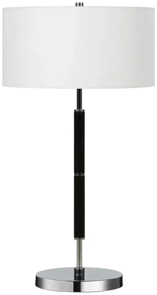 Metal Two Light Table Lamp With White Drum Shade - Black And Silver