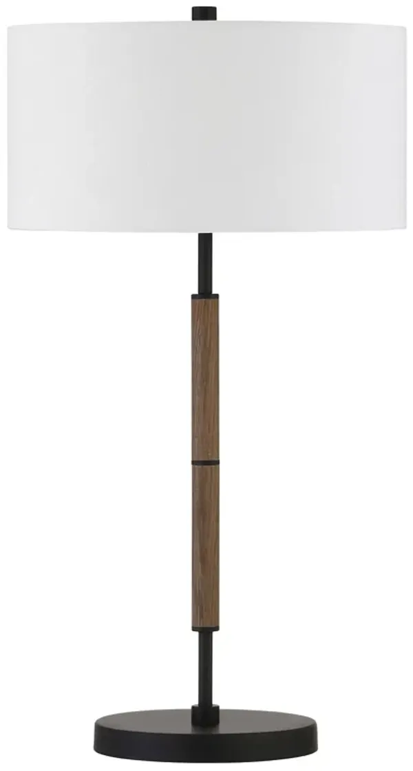Metal Two Light Table Lamp With White Drum Shade - Brown And Black