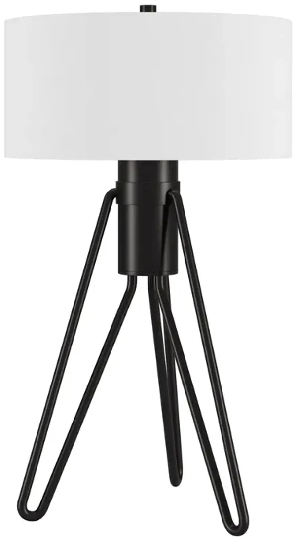 Metal Two Light Tripod Table Lamp With White Drum Shade - Black