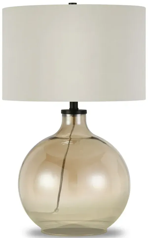 Glass Globe Table Lamp With White Drum Shade - Gold