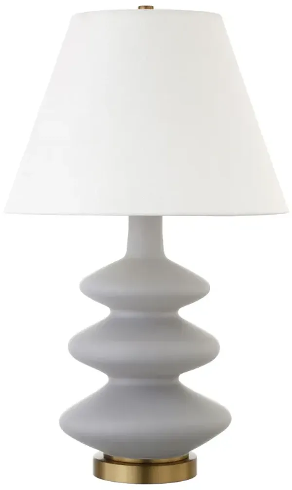 Glass Gourd Table Lamp With White Empire Shade - Gray And Gold