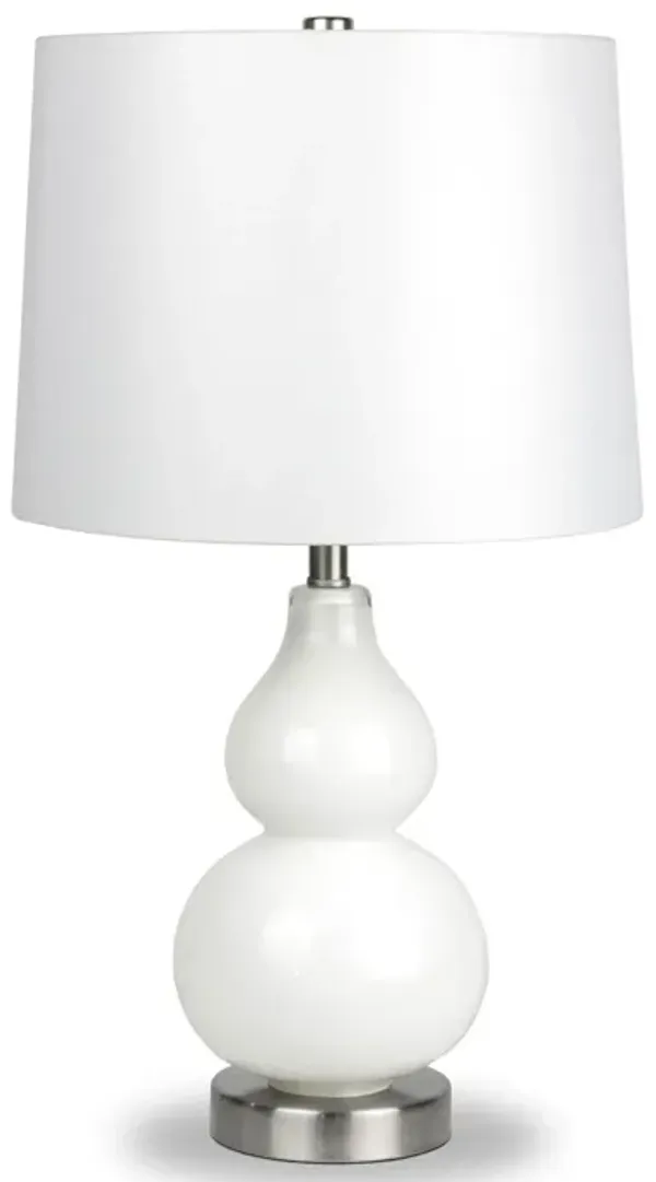 Glass Gourd Table Lamp With White Drum Shade - White
