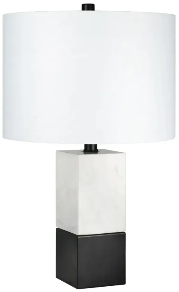 Marble Table Lamp With White Drum Shade - Black And White