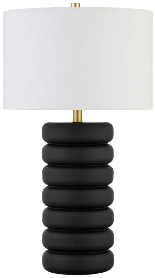 Ceramic Table Lamp With White Drum Shade - Black