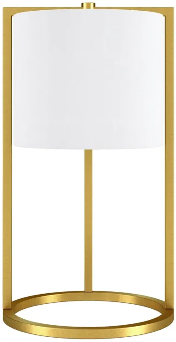 22" Metal Table Lamp With White Drum Shade - Brass