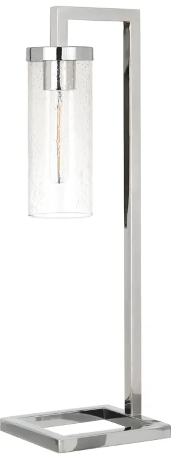 Metal Arched Table Lamp With Clear Seeded Cylinder Shade - Nickel
